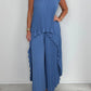 Laney Pleated Short Sleeve Irregular Midi Top and Elastic Waist Wide Leg Pants Set✨
