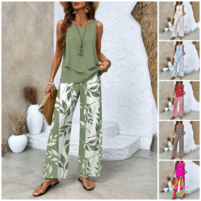🔥FREE SHIPPING🌺Women's Trendy Print 2 Piece Outfits Sleeveless Top & Pants