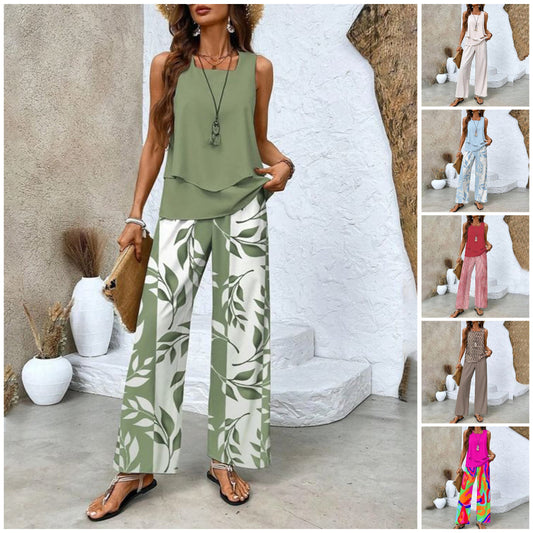 🔥FREE SHIPPING🌺Women's Trendy Print 2 Piece Outfits Sleeveless Top & Pants