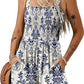 💃Women's Summer Square Neck Sleeveless Loose Casual Short Smocked Romper✨