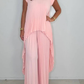 Laney Pleated Short Sleeve Irregular Midi Top and Elastic Waist Wide Leg Pants Set✨