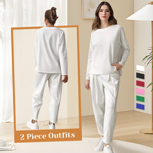 Round-Neck Long-Sleeved Top ＆ Pants 2-Piece Set