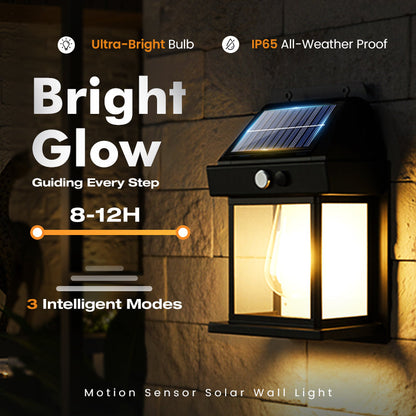 🔥 50% OFF — HOT SALE! 💡 Motion Sensor Solar Wall Lantern – IP65 Waterproof, Warm Glow, 3 Adjustable Modes ✅ Auto Sensor Design, Perfect forGarden, Patio, Porch & Pathway 🌿