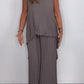 Laney Pleated Short Sleeve Irregular Midi Top and Elastic Waist Wide Leg Pants Set✨