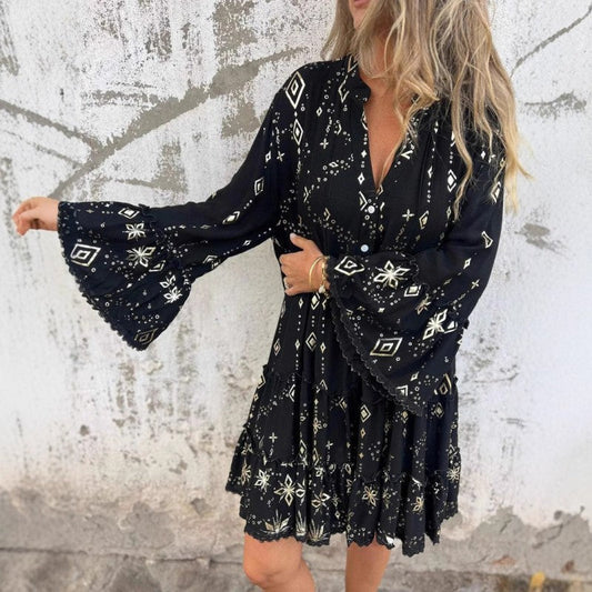 💖Big Promation!🔥💖Women's Comfortable Midi Dress with Geometric Print and V-Neckline