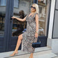 Women's Deep V-Neck Leopard Print Slit Dress