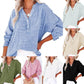 💥 LAST DAY — HALF PRICE! 💖 Women's Gauze Button Neck Long Sleeve Blouse – Soft Pure Cotton, Oversized Comfort 🎽 V-Neck, Textured, Side Slits ✨ Effortless Style for Coffee Runs, WFH & Country Walks 🌿