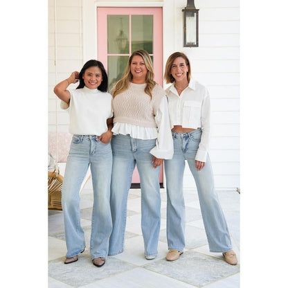 💥Last Day! Hurry up!!✨FREE SHPPING✈️👖High Rise Vintage Wash Tummy Control Top Straight Leg Jeans