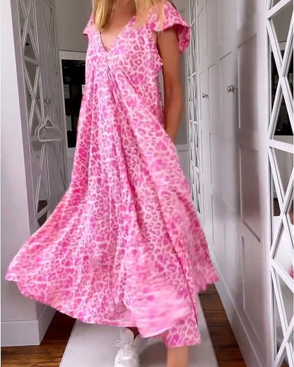 ⭐Summer Sale 50% OFF⭐Long V-neck Dress with Short-sleeves