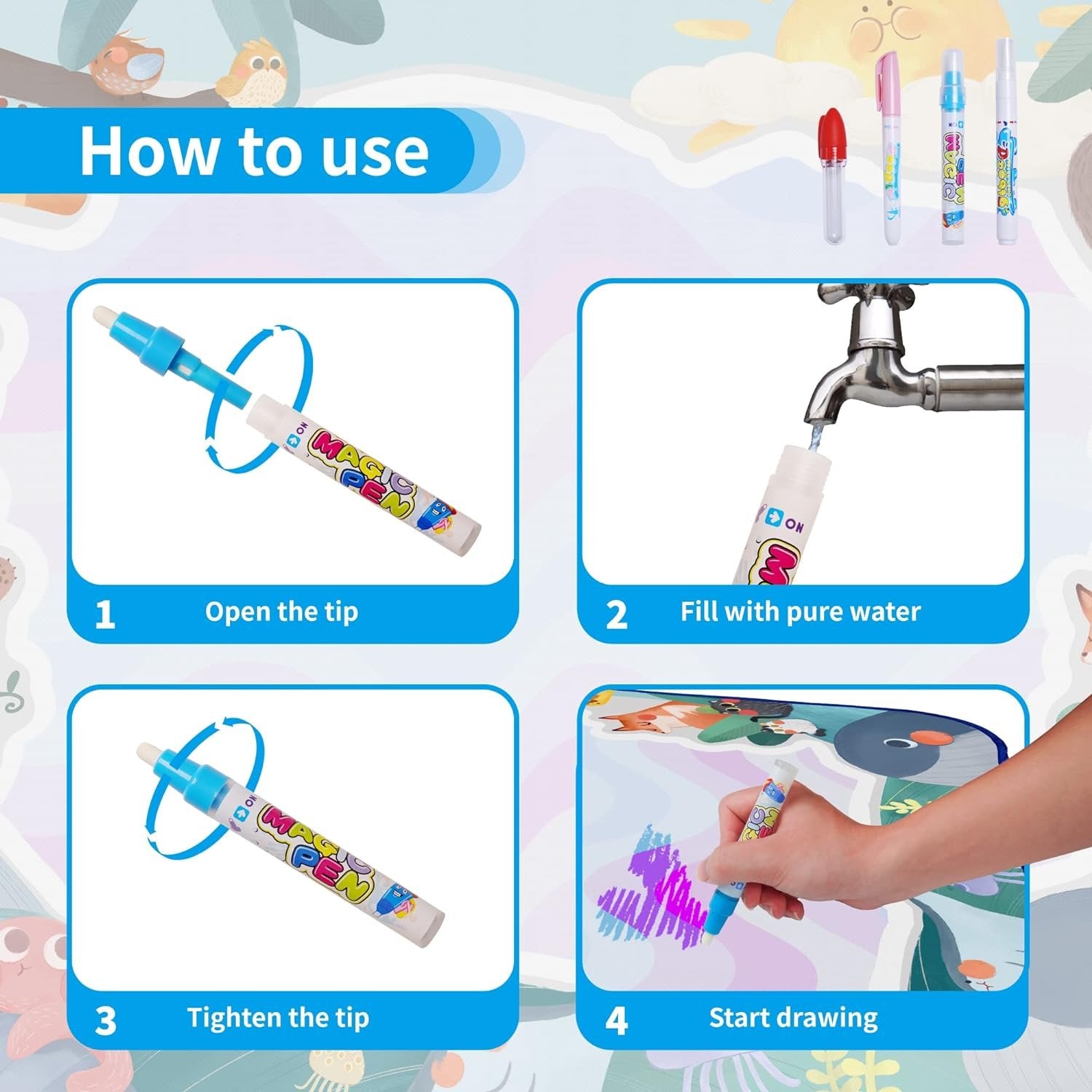 🔥Last Day Promotion 49% OFF - Water Doodle Mat ,Aqua Painting Drawing Mat Mess Free Learning Toy Mat-5