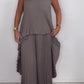 Laney Pleated Short Sleeve Irregular Midi Top and Elastic Waist Wide Leg Pants Set✨