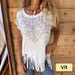 🔥HOT SALE 50% OFF🔥Women's Solid Colour Short Sleeve T-shirt With Hot Print And Frayed Hem🌙