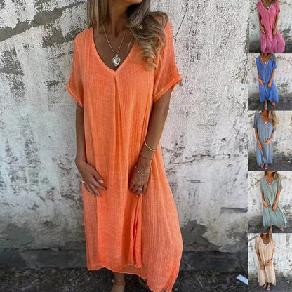 💃Summer Promotion 50% Off✨Women's Loose V-neck Cotton Linen Dress✨