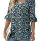 💕Limited Time Sale 50% Off👚Women's 3/4 Length Sleeve V-Neck Ruffle Sleeve Tunic Blouses