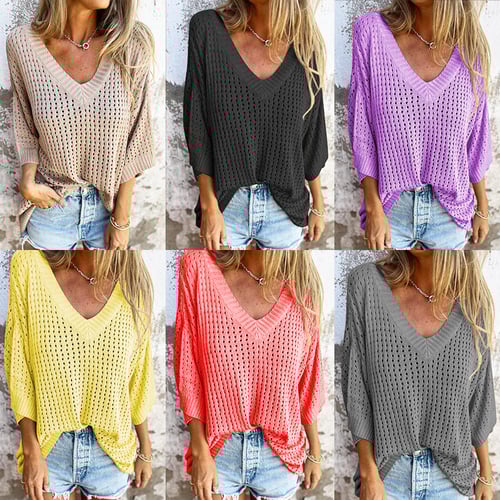 ⏳ Limited time 50% off! 💥V-neck Hollow Knitted Top🍀（The more you buy, the higher the discount）