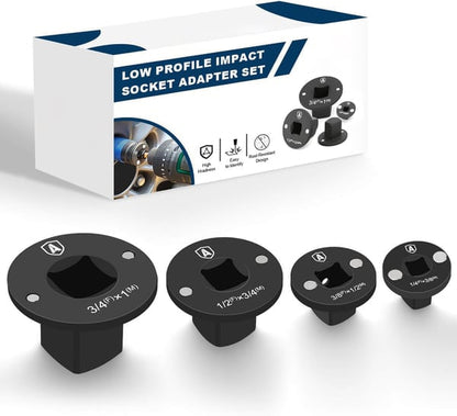✨Low Profile Impact Socket Adapter Set – Industrial Drive Ratchet & Wrench Adapter Set for Tight Spaces, 4PC Hardware Kit: 3/4" to 1", 1/2" to 3/4", 1/2" to 3/8", 1/4" to 3/8"