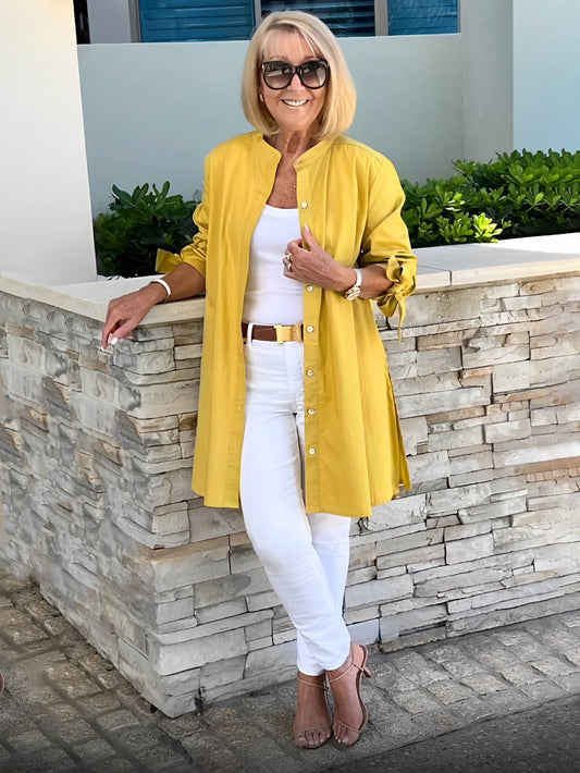 Women's Long Plain Cotton Shirt Jacket