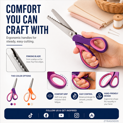 🔥 HALF PRICE — 2026 TOP PICK! 🧵 Pinking Shears – Ergonomic Cushioned Handles, Anti-Rust Steel ✂️ Neat Zigzag Edges, Fray-Free Finish 💕 Great for Sewing, Quilting, Scrapbooking & DIY Projects 🎨