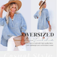 💥 LAST DAY — HALF PRICE! 💖 Women's Gauze Button Neck Long Sleeve Blouse – Soft Pure Cotton, Oversized Comfort 🎽 V-Neck, Textured, Side Slits ✨ Effortless Style for Coffee Runs, WFH & Country Walks 🌿