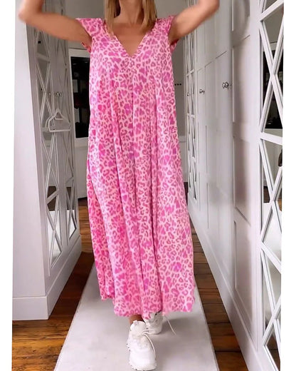 ⭐Summer Sale 50% OFF⭐Long V-neck Dress with Short-sleeves