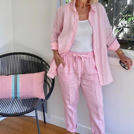 🎉Summer Hot Sale 50% OFF🎉Women's Cotton Linen Long Sleeve Blouse & Pants Set
