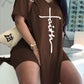 🌸Summer Specials🌸Letter Print Split Side V Neck T-Shirt & Shorts(2 Piece Set)