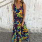 💕⏰Last Day Hot Sale!!⌛🎁 Women's Leaves Pattern V-Neck Sleeveless Floor-Length Dress💕