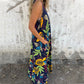 💕⏰Last Day Hot Sale!!⌛🎁 Women's Leaves Pattern V-Neck Sleeveless Floor-Length Dress💕