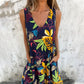 💕⏰Last Day Hot Sale!!⌛🎁 Women's Leaves Pattern V-Neck Sleeveless Floor-Length Dress💕