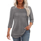 💕Last Day 50% OFF👚Women’s Pleated Detail 3/4 Sleeve Casual T-Shirt✨