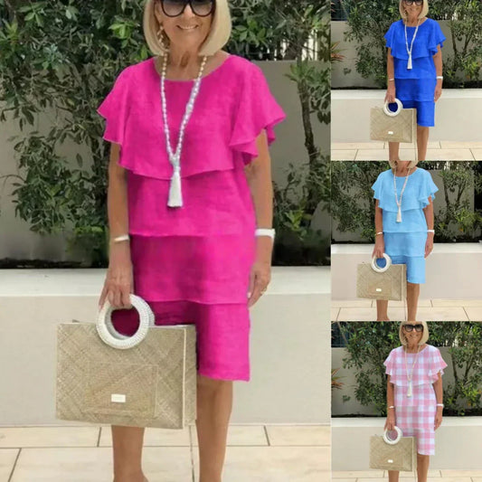 🌸Summer Specials💐 Ruffle Short Sleeve Knee-Length Chiffon Dress