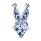 Sexy V-Neck Printed One-Piece Swimsuit & Skirt 2-Piece Set