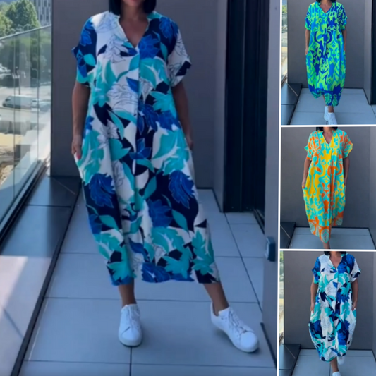 🏖️Summer Hot Sale 59% OFF🌼Women's Printed V - Neck Casual Elegant Dress