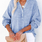 💥 LAST DAY — HALF PRICE! 💖 Women's Gauze Button Neck Long Sleeve Blouse – Soft Pure Cotton, Oversized Comfort 🎽 V-Neck, Textured, Side Slits ✨ Effortless Style for Coffee Runs, WFH & Country Walks 🌿