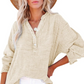 💥 LAST DAY — HALF PRICE! 💖 Women's Gauze Button Neck Long Sleeve Blouse – Soft Pure Cotton, Oversized Comfort 🎽 V-Neck, Textured, Side Slits ✨ Effortless Style for Coffee Runs, WFH & Country Walks 🌿