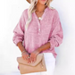 💥 LAST DAY — HALF PRICE! 💖 Women's Gauze Button Neck Long Sleeve Blouse – Soft Pure Cotton, Oversized Comfort 🎽 V-Neck, Textured, Side Slits ✨ Effortless Style for Coffee Runs, WFH & Country Walks 🌿