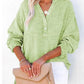💥 LAST DAY — HALF PRICE! 💖 Women's Gauze Button Neck Long Sleeve Blouse – Soft Pure Cotton, Oversized Comfort 🎽 V-Neck, Textured, Side Slits ✨ Effortless Style for Coffee Runs, WFH & Country Walks 🌿