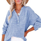 💥 LAST DAY — HALF PRICE! 💖 Women's Gauze Button Neck Long Sleeve Blouse – Soft Pure Cotton, Oversized Comfort 🎽 V-Neck, Textured, Side Slits ✨ Effortless Style for Coffee Runs, WFH & Country Walks 🌿