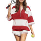 🌴Summer Specials💗Women’s Striped Half Zip Tops ＆ Shorts Two-Piece Set