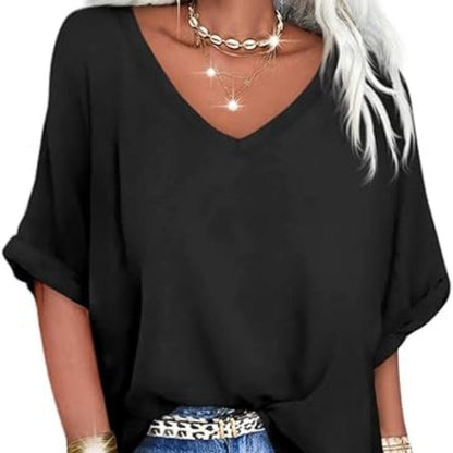 Women's Casual Loose V-Neck Top | Relaxed & Chic Style