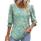 🌞Summer Hot Sale 50% OFF Women Dressy Casual 3/4 Length Sleeve Blouses with Smocked Cuffs