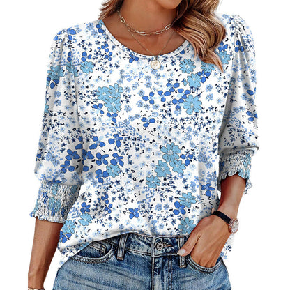 🌞Summer Hot Sale 50% OFF Women Dressy Casual 3/4 Length Sleeve Blouses with Smocked Cuffs