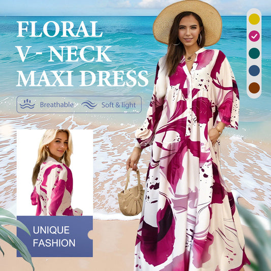 🔥Summer Cool Deal 50% OFF!!💃Women’s Floral V-Neck Maxi DressWomen’s Floral V-Neck Maxi Dress