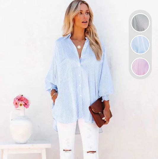 🔥LAST DAY SALE 50% OFF🏆️Women's Striped Shirt with Elastic Sleeves