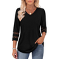 Women’s Solid Casual V-Neck Top with 3/4 Sleeves