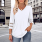 Women’s Solid Casual V-Neck Top with 3/4 Sleeves