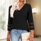Women’s Solid Casual V-Neck Top with 3/4 Sleeves
