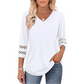 Women’s Solid Casual V-Neck Top with 3/4 Sleeves
