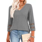 Women’s Solid Casual V-Neck Top with 3/4 Sleeves