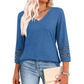 Women’s Solid Casual V-Neck Top with 3/4 Sleeves